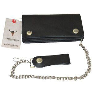 Men's Classic Genuine Premium Leather Snap Chain Trucker Biker Wallet Black NEW
